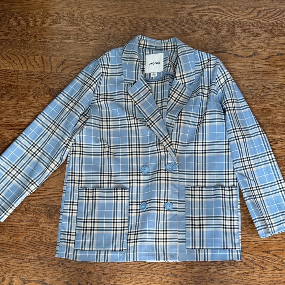 Monkl Blue Plaid Double-Breasted Blazer